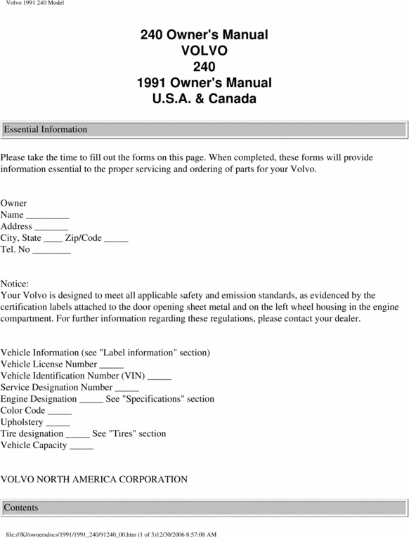 Product picture 91 Volvo 240 1991 Owners Manual