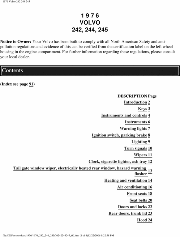Product picture 76 Volvo 242 244 245 1976 Owners Manual