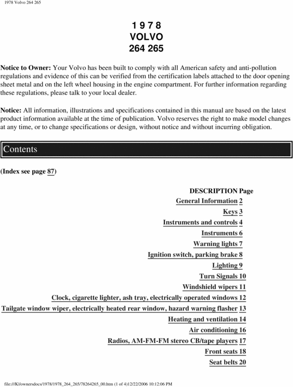 Product picture 78 Volvo 264 265 1978 Owners Manual