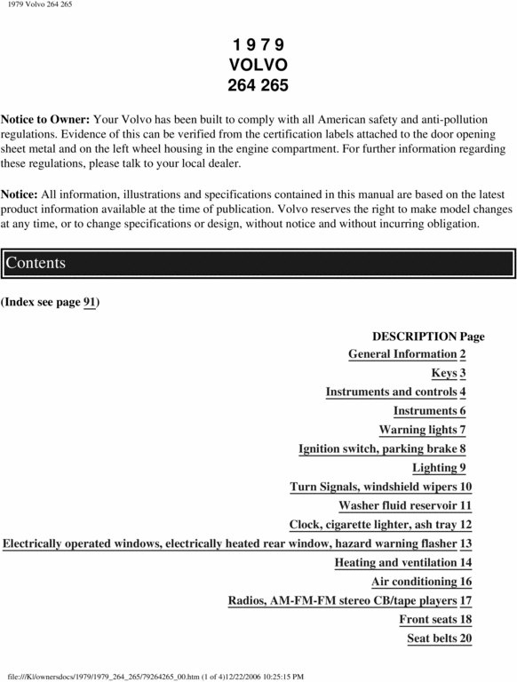 Product picture 79 Volvo 264 265 1979 Owners Manual