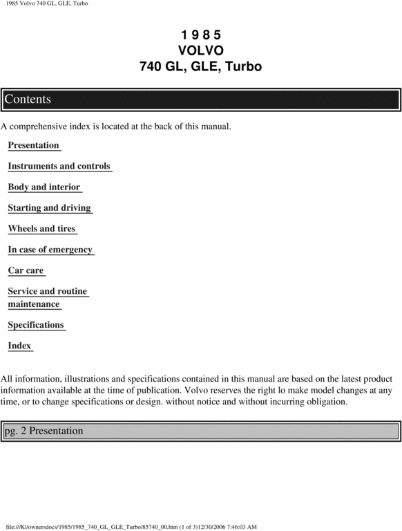 Product picture 85 Volvo 740 1985 Owners Manual