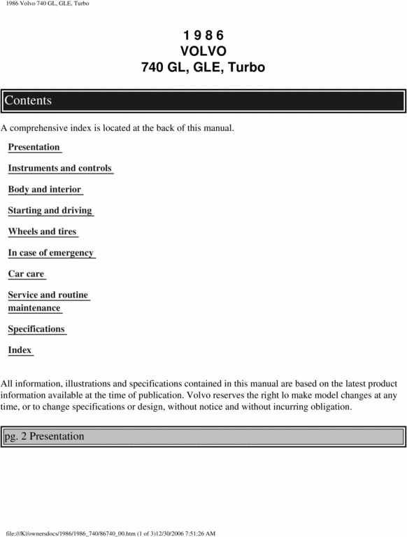 Product picture 86 Volvo 740 1986 Owners Manual