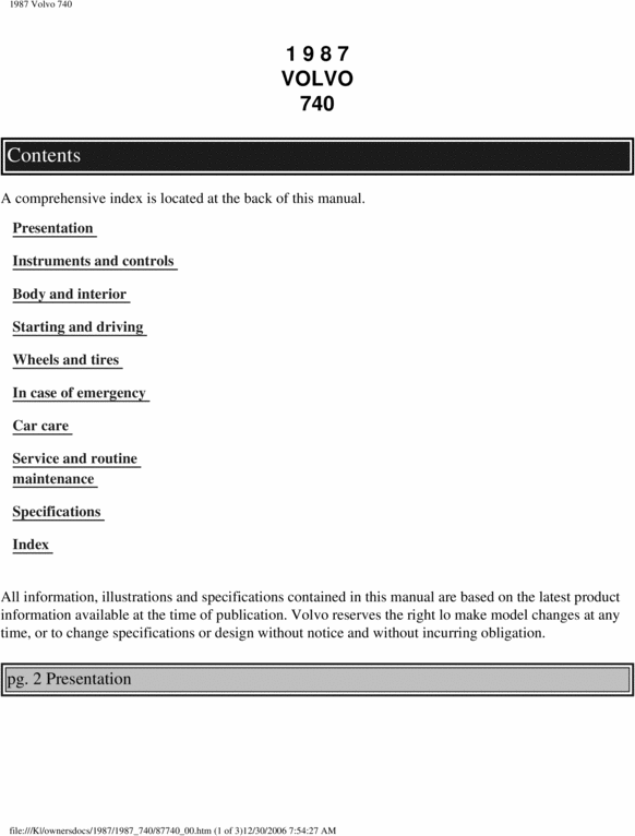 Product picture 87 Volvo 740 1987 Owners Manual