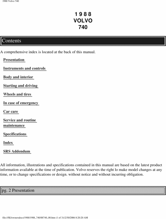 Product picture 88 Volvo 740 1988 Owners Manual