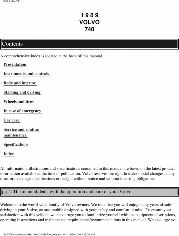 Product picture 89 Volvo 740 1989 Owners Manual