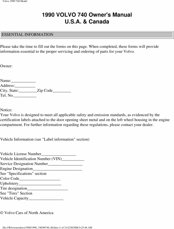 Product picture 90 Volvo 740 1990 Owners Manual