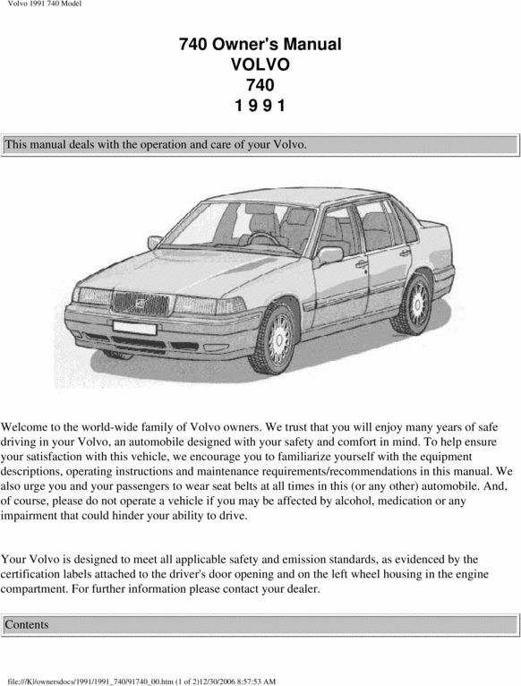 Product picture 91 Volvo 740 1991 Owners Manual