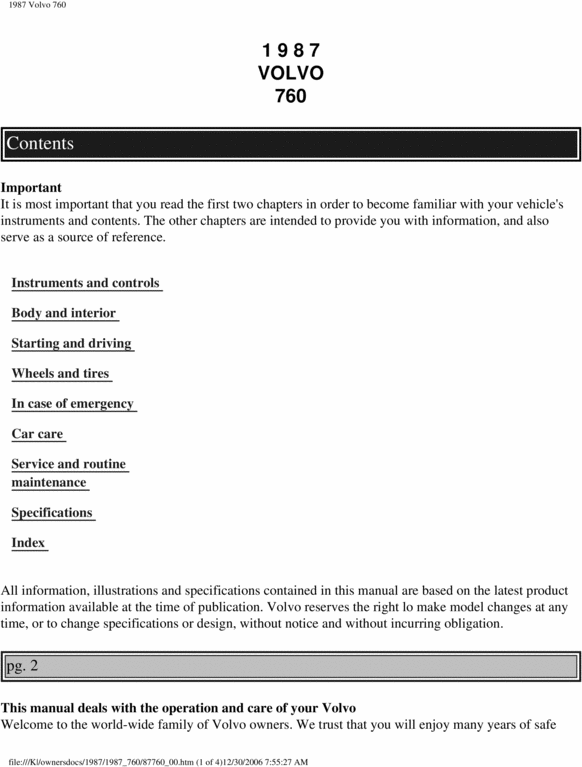 Product picture 87 Volvo 760 1987 Owners Manual
