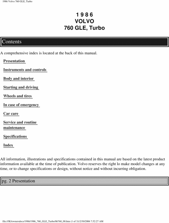 Product picture 86 Volvo 760 GLE Turbo 1986 Owners Manual