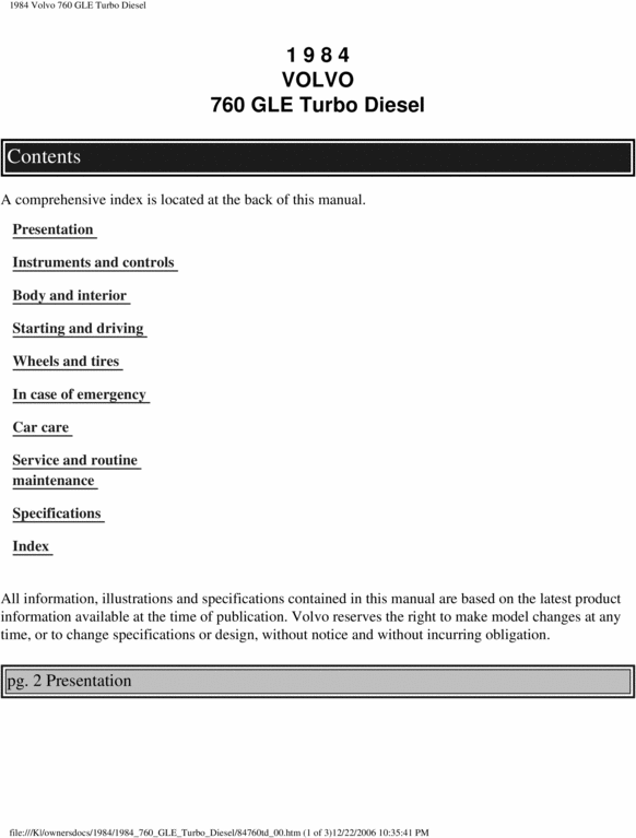 Product picture 84 Volvo 760 GLE Turbo Diesel 1984 Owners Manual