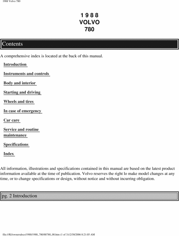 Product picture 88 Volvo 780 1988 Owners Manual