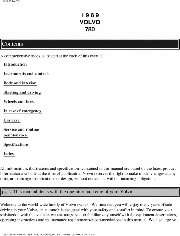 Product picture 89 Volvo 780 1989 Owners Manual