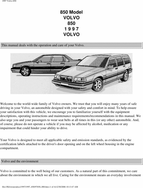 Product picture 97 Volvo 850 1997 Owners Manual