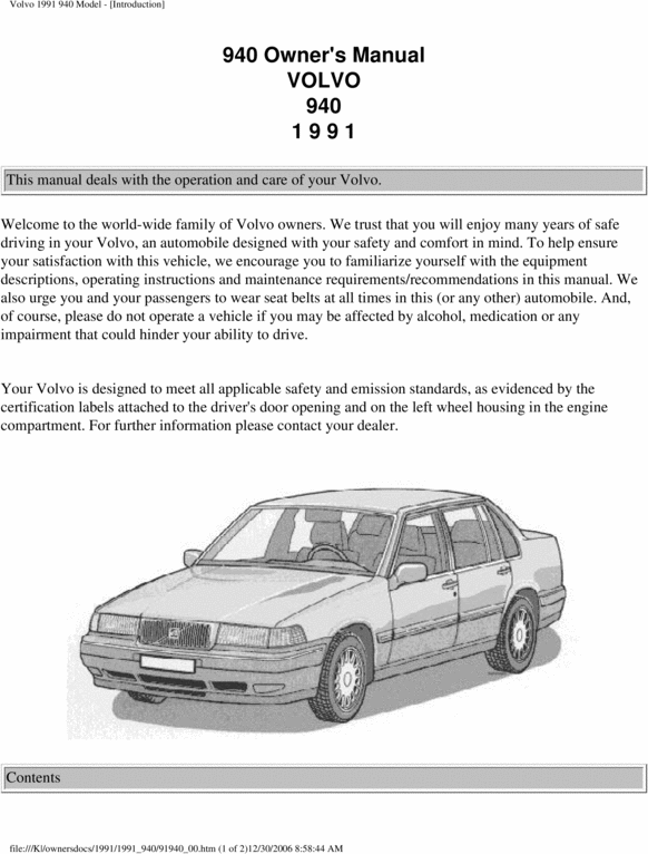 Product picture 91 Volvo 940 1991 Owners Manual