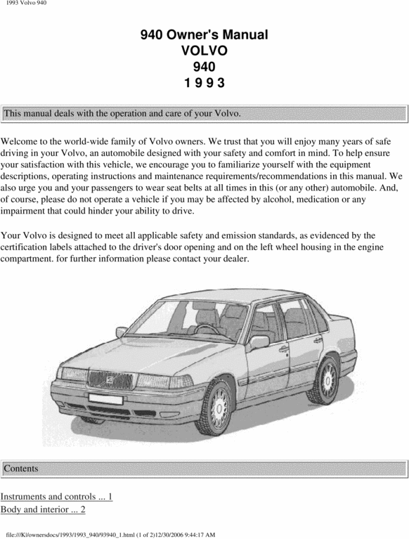 Product picture 93 Volvo 940 1993 Owners Manual