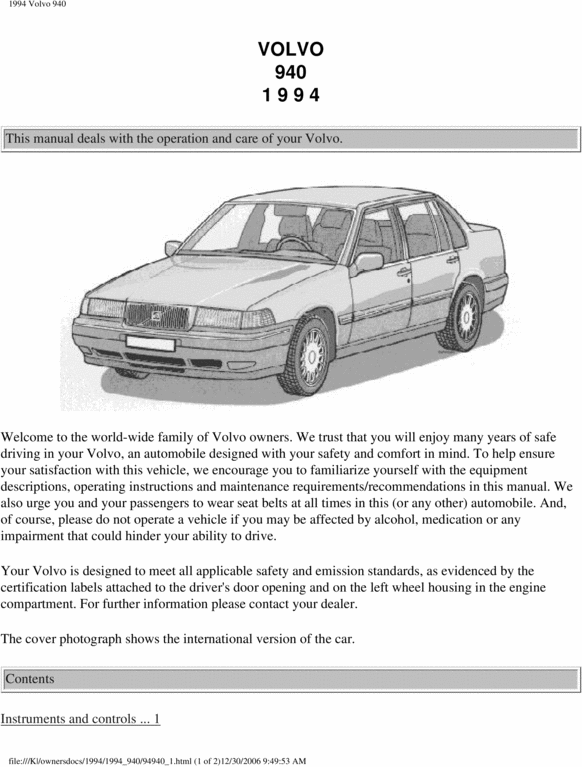 Product picture 94 Volvo 940 1994 Owners Manual
