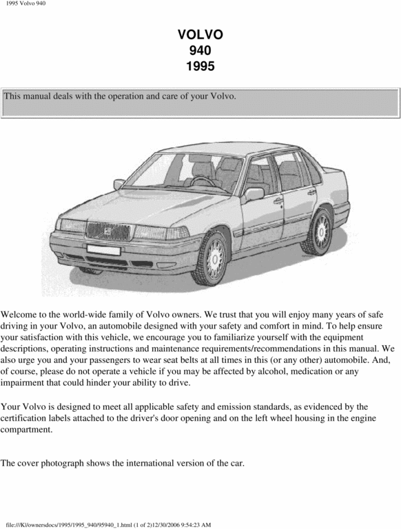 Product picture 95 Volvo 940 1995 Owners Manual