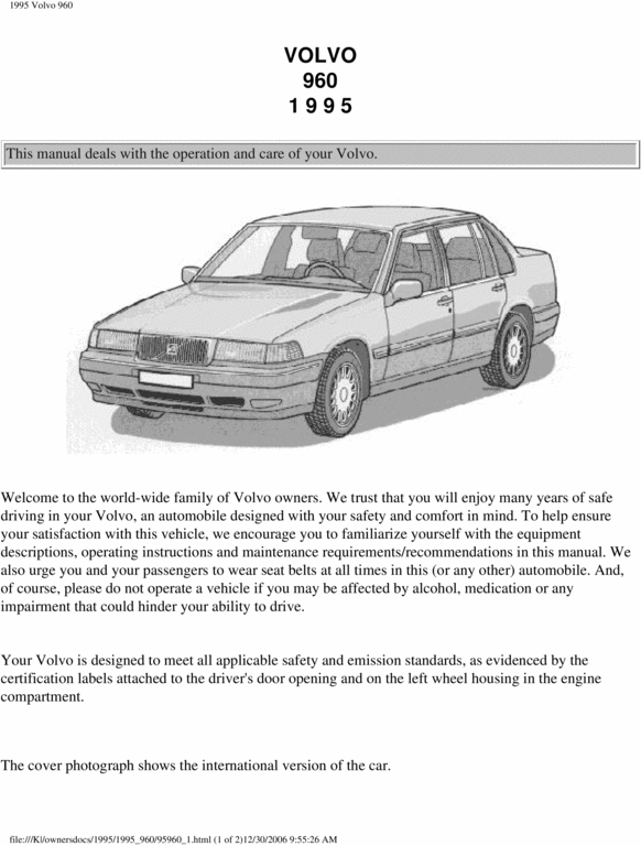 Product picture 95 Volvo 960 1995 Owners Manual