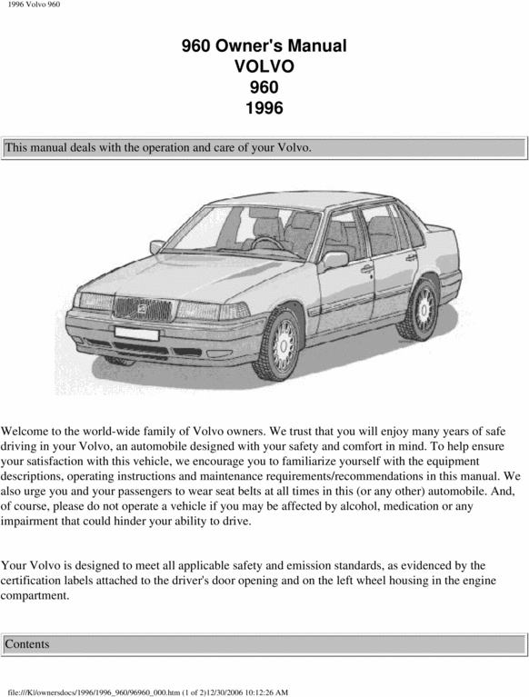 Product picture 96 Volvo 960 1996 Owners Manual