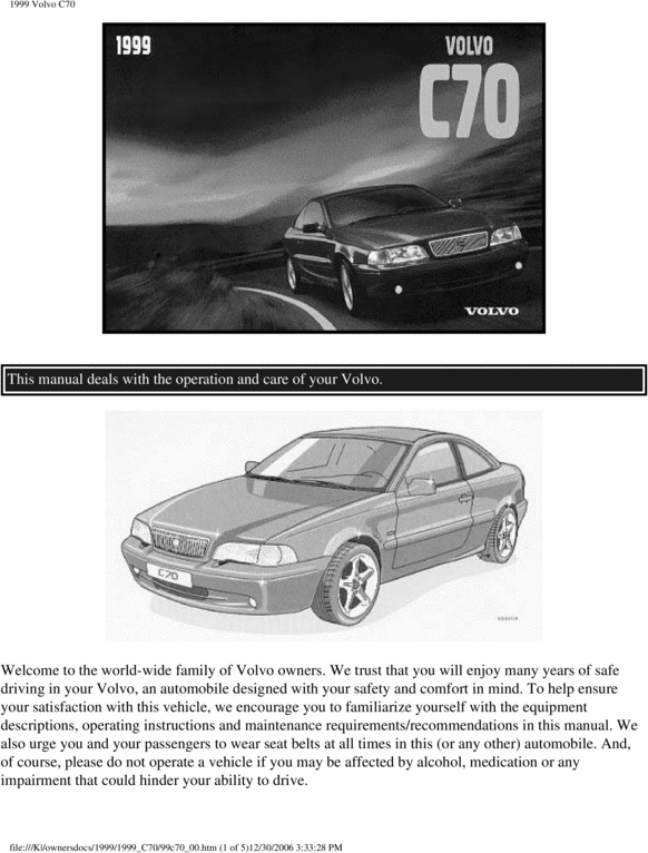 Product picture 99 Volvo C70 1999 Owners Manual