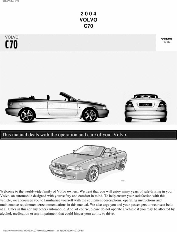 Product picture 04 Volvo C70 2004 Owners Manual