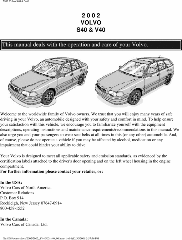 Product picture 02 Volvo S40 2002 Owners Manual