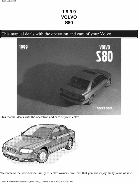 Product picture 99 Volvo S80 1999 Owners Manual
