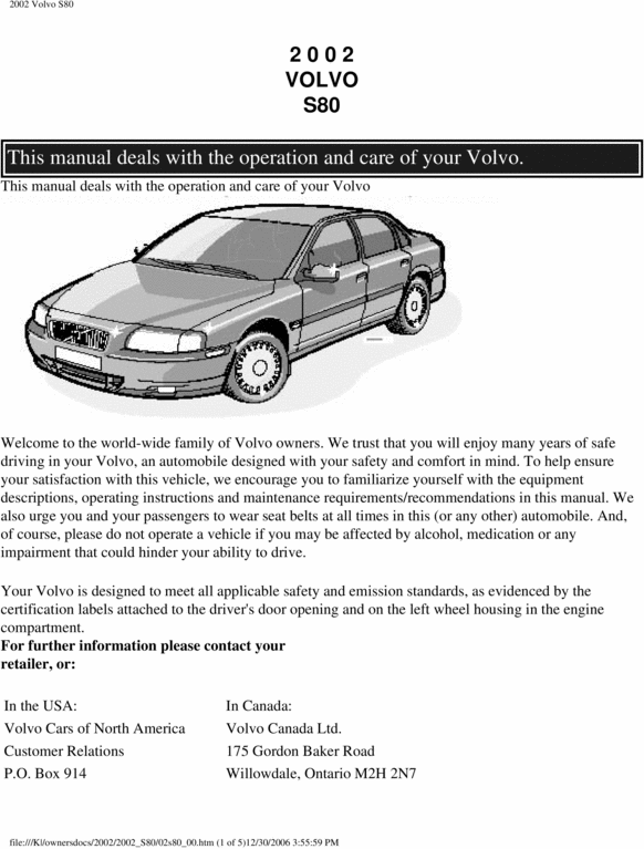 Product picture 02 Volvo S80 2002 Owners Manual