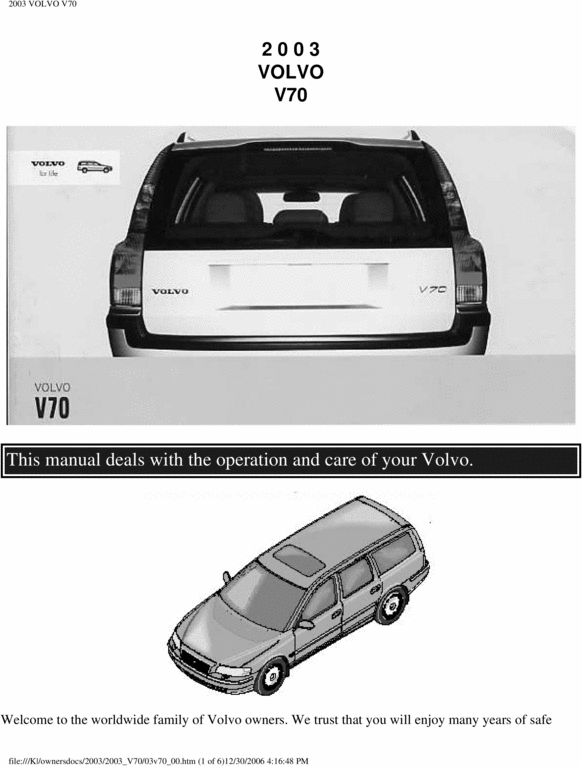 Product picture 03 Volvo V70 2003 Owners Manual